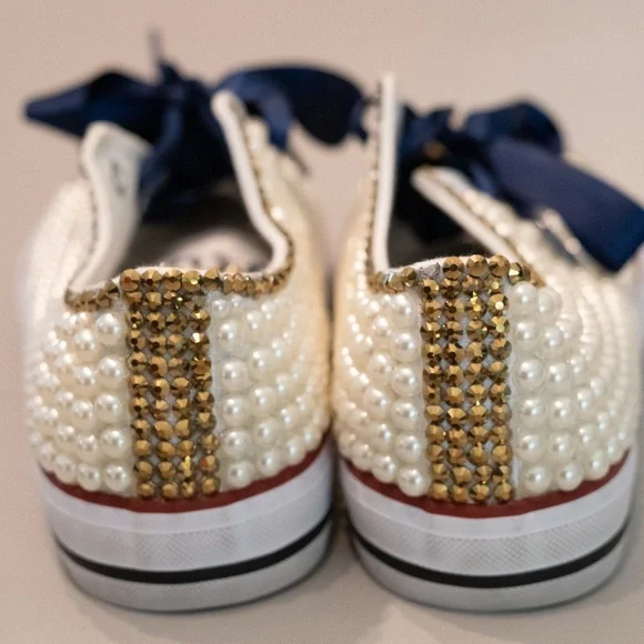 Elegant Pearl and Gold Custom Women's Bridal Sneaker - Picture 4 of 4
